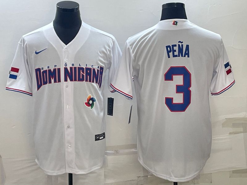 Men 2025 World Cup Dominican #3 Pena White Nike MLB Jersey style 1->more jerseys->MLB Jersey